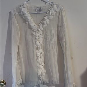Claudia Richard Cream Ruffled Bib Collar Blouse